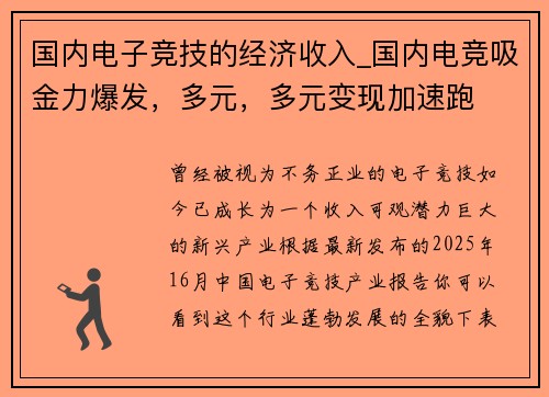 国内电子竞技的经济收入_国内电竞吸金力爆发，多元，多元变现加速跑